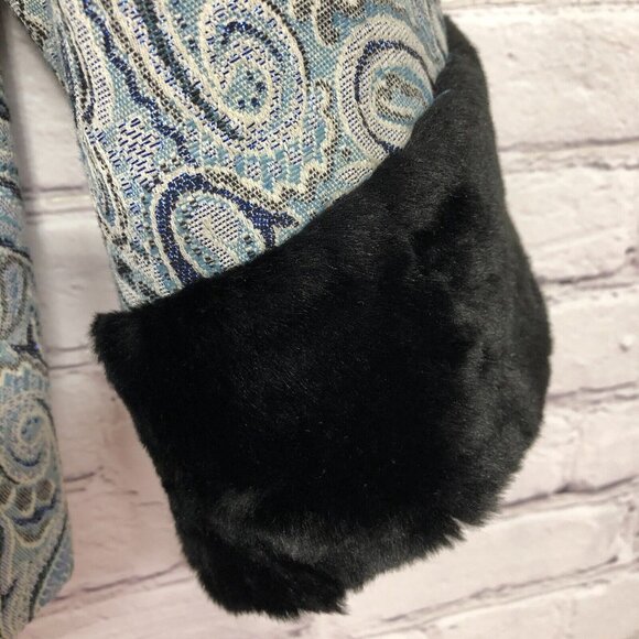 Trina Turk Los Angeles Palm Springs Paisley Peacock Fur Cuff Jacket Sz 10 - Picture 9 of 12